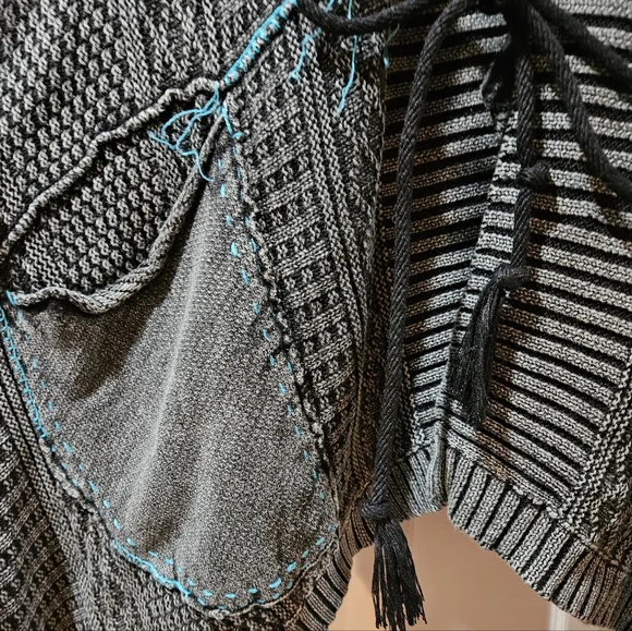 Free People All Washed Out Cardi Asymmetrical Hem Tassel Tie Front Black Small - Picture 11 of 16